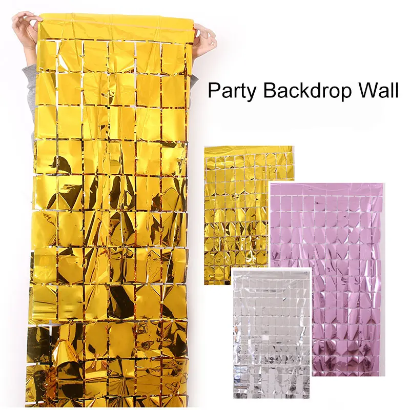DINOSO Tirai Foil Kotak Metalik Backdrop Ulang Tahun Warna Warni | Dekorasi Pesta Ulang Tahun 6