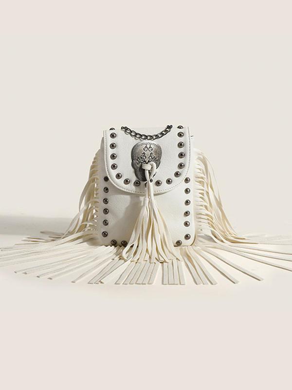 Women's Punk Style Rivet & Tassel Decor Crossbody Bag, Trendy Vintage Crossbody Bag, Chic Crossbody Bag for Daily Use 3