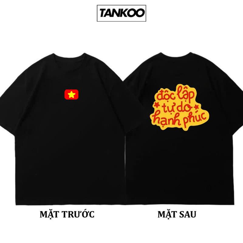 Tankoo Áo Thun Cotton Local Brand In Chữ Độc Lập Tự Do Hạnh Phúc Chất Vải Thoáng Mát Thấm Hút Mồ Hôi Áo Phông Unisex Nam Nữ Menswear Cổ Tròn 0