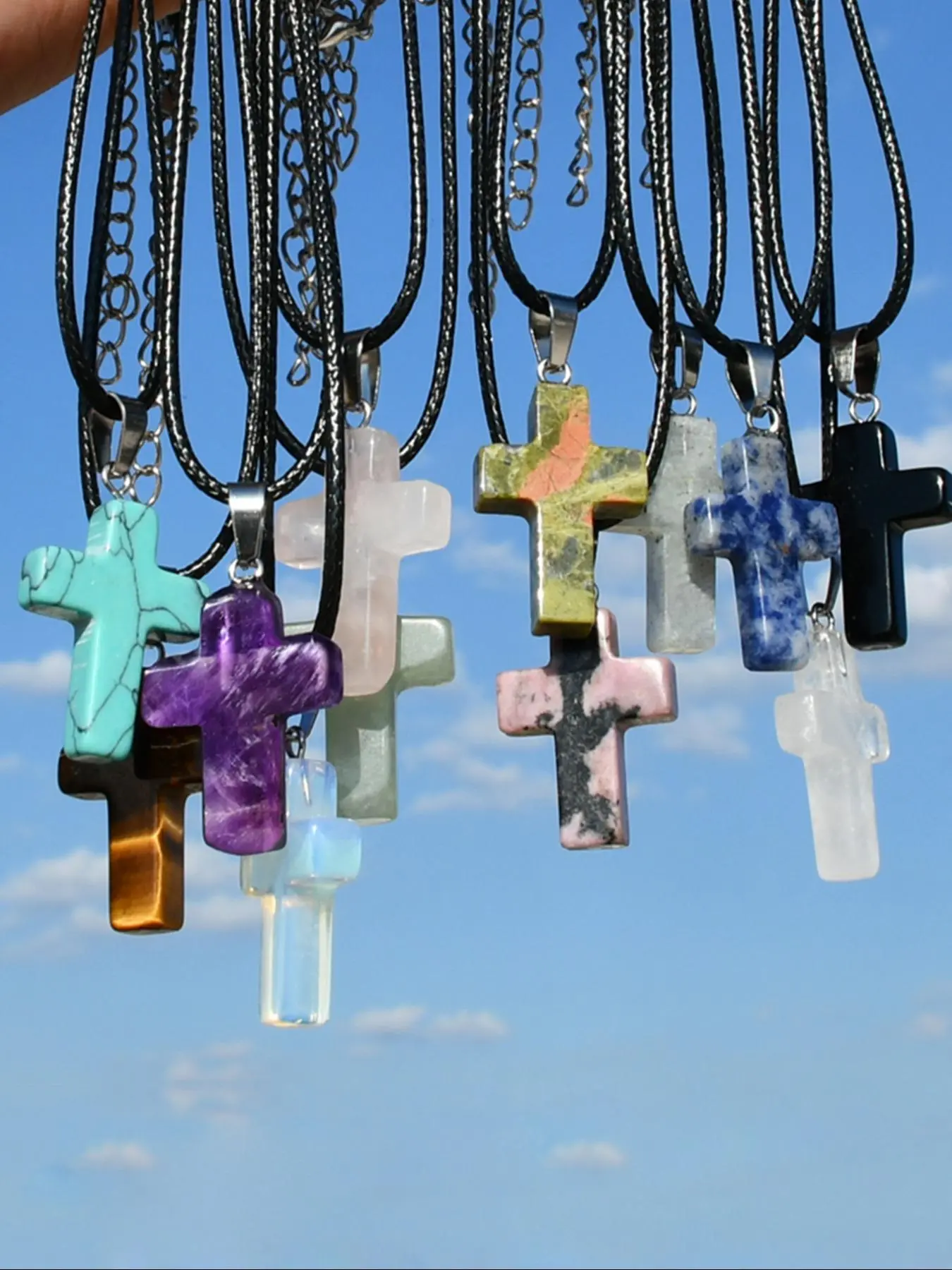 Natural Stone Cross Pendant Necklace, 1 Count Fashion Jewelry for Party, Daily Clothing Decor, Trendy All-match & Exquisite Jewelry for Birthday Gift