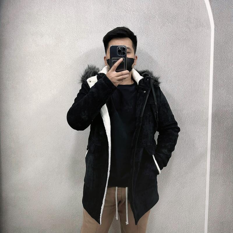 Áo khoác dạ nam lót lông cừu dài tay ấm áp mùa đông, áo khoác dạ nam dáng dài mũ lông phong cách hàn quốc màu đen màu nâu AP11 Menswear