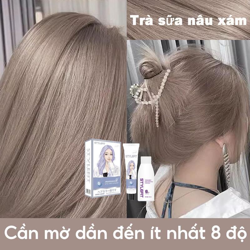 thuốc nhuộm tóc Trà sữa nâu xám,Thuốc nhuộm tóc Nhật Bản gửi một bộ dụng cụ nhuộm tóc đầy đủ+dầu xả Nữ Đổi Màu Tóc