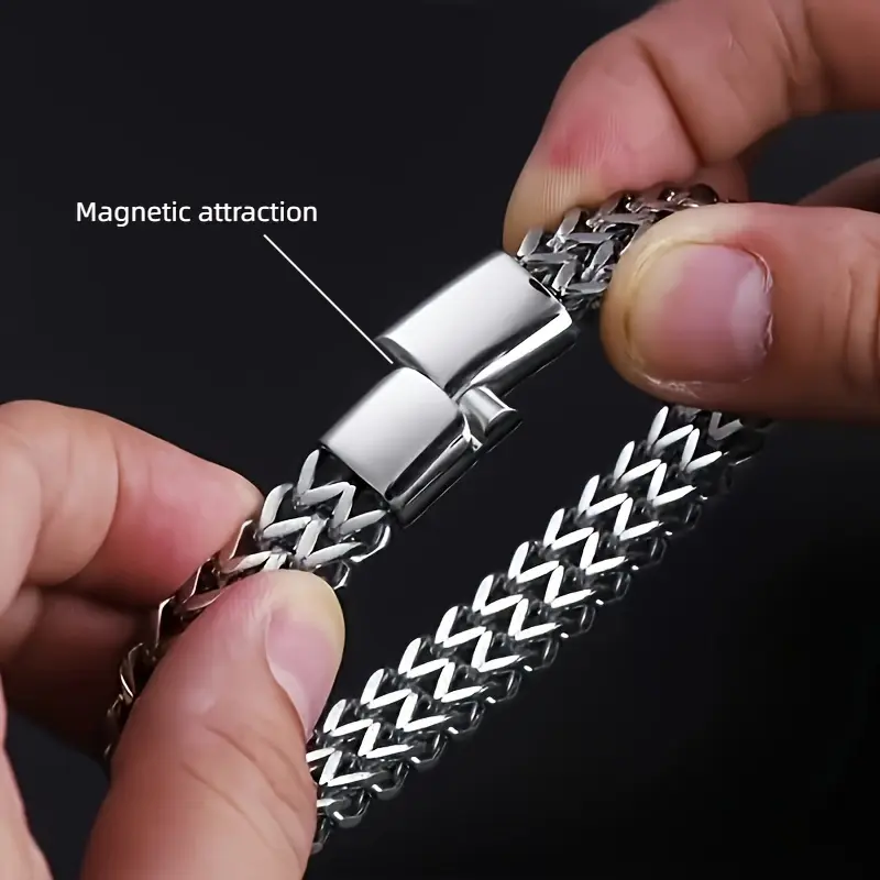 Stainless Steel Braided Double Row Cuban Link Bracelet, Unisex Fashion Jewelry, Magnetic Clasp, Casual Style, Gift for Husband, Friends, Father jewelry 3