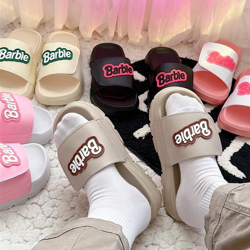 Dép Barbie Quai Ngang Xé Dán Nam Nữ Cá Tính Đế Cao 4 Phân - Form Rộng - Chọn Giảm 1 size