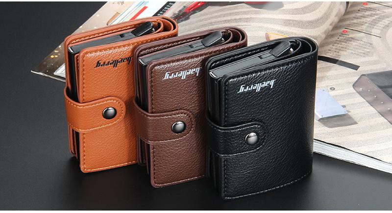 Product Introduction of Men's Card Holder in European and American Style with Lychee Pattern, Automatic Pop-up Card Type Clasp Wallet, Metal Aluminum Box Card Sleeve 13