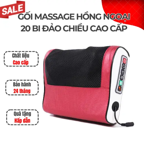 Gối Massage Cổ Vai Gáy Hồng Ngoại - Máy Massage 20 Bi Cao Cấp Thế Hệ Mới