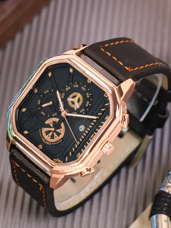 Men's Business Fashion Round Dial Analog Quartz Watch, Fashion Watch for Party, Daily Clothing Decor, Trendy All-match & Exquisite Watch for Birthday Gift with Box 2