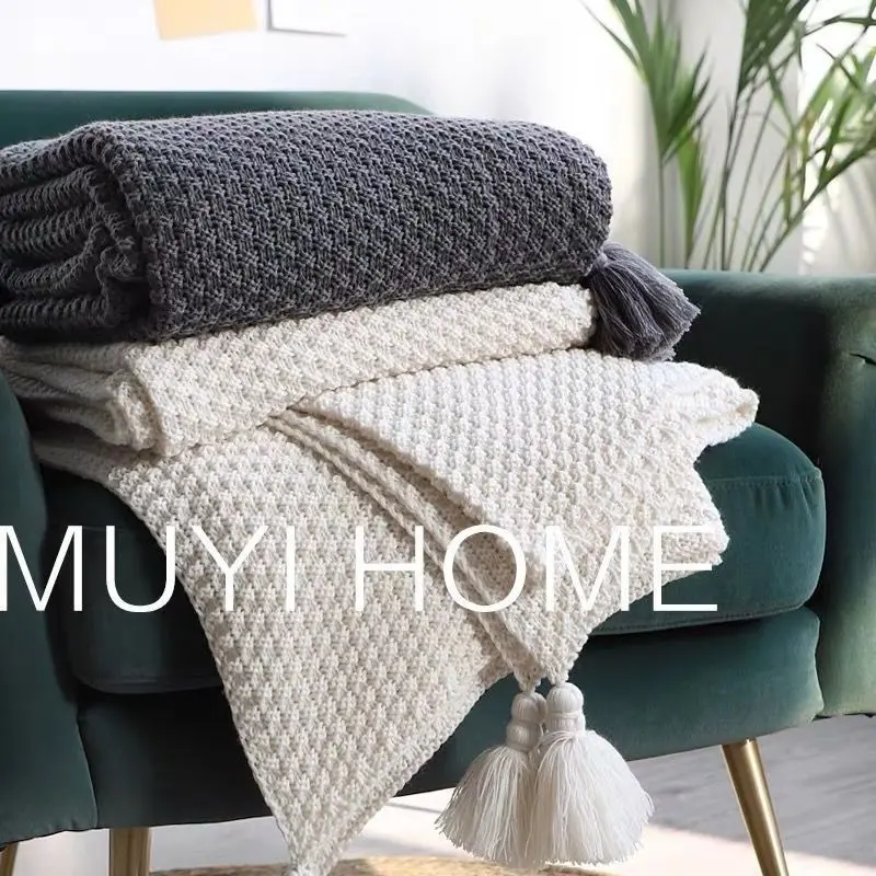 INS Bắc Âu Sofa Chăn Văn phòng Ngủ trưa Chăn Tua dệt kim Len Giải trí Chăn điều hòa nhiệt độ