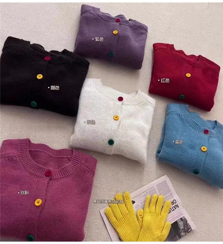 Product Introduction of Áo Cardigan Dệt Kim Chunky Mềm Mại, Cỡ Lớn, Nút Bấm Đầy Màu Sắc, Áo Len Cropped Dài Tay Áo Hở Trước, Cổ Tròn Ấm Cúng, Thích Hợp Cho Mùa Xuân / Mùa Thu / Mùa Đông, Áo Mặc Bên Ngoài Dễ Phối Đồ, Năm 2025 6