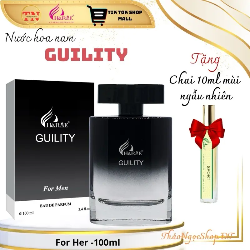 CHARME PARFUM NƯỚC HOA  NAM  CHARME GULITY 100ML  LƯU HƯƠNG 6H ĐẾN 12H (Tặng chai 10ml mùi ngẫu nhiên)