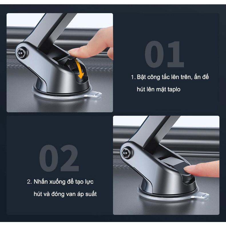 Giá đỡ điện thoại trên ô tô loại hút chân không xoay 360 độ cao cấp, kẹp điện thoại trên ô tô có cần kéo dài 7