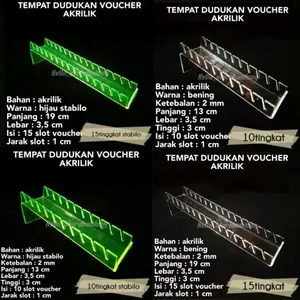 Rak Voucher Data Akrilik dan Dudukan Voucher Data Akrilik Bening Dan Stabilo Hijau