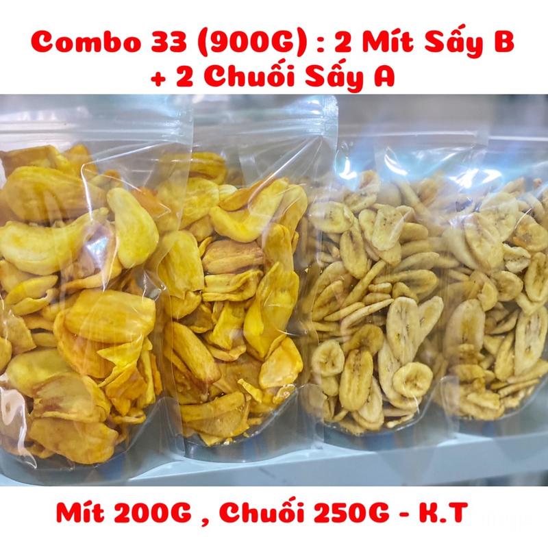 Combo 33 (900g) : 2 Mít Sấy Nguyên B + 2 chuối Sấy Nguyên A  - Hàng mới thơm giòn đóng gói bằng túi zipper