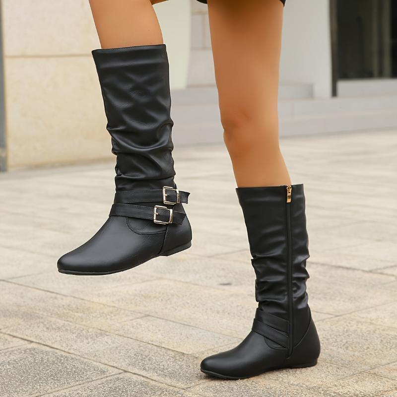 Strip Buckle Side Zipper Casual Boots, Round Toe Comfortable All-match Women's Fashion Boots For Autumn And Winter 2