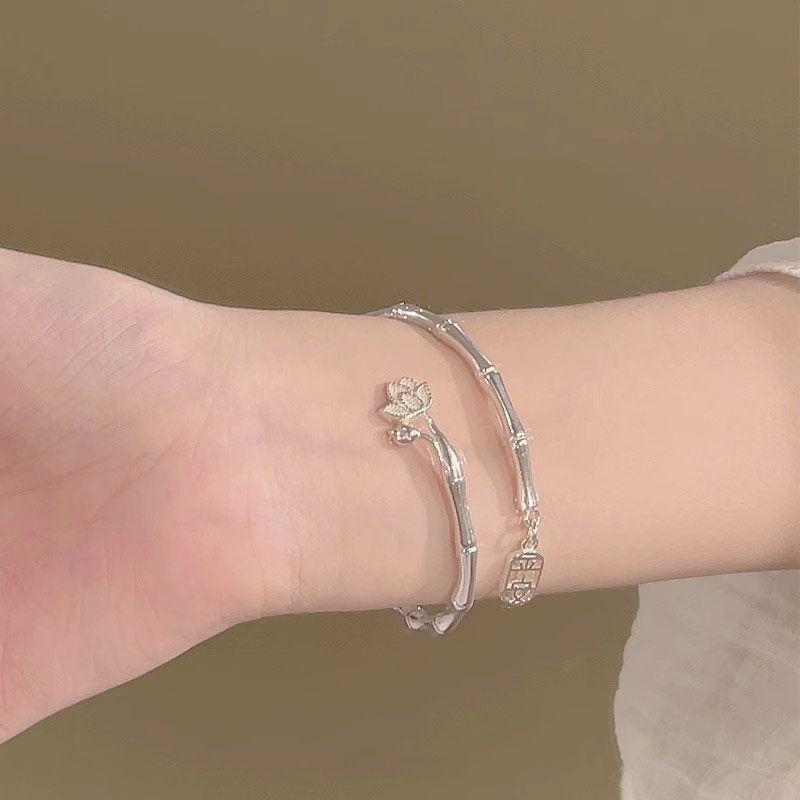 Product Introduction of Tay Vịn Tắm Bằng Tre,  Sterling 925, Kích Thước Miễn Phí, Với Quyến Rũ "Nhu Y", Hòa Bình Sang Trọng 2