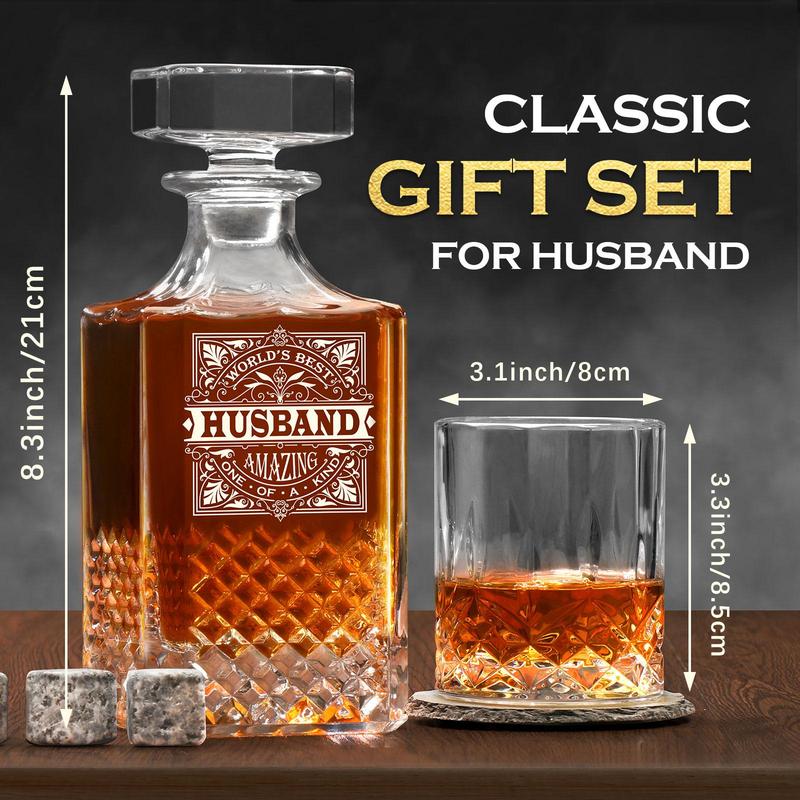 Whiskey Decanter Set, 1 Set Whiskey Decanter with 2 Glasses & Accessories, Bar Set for Home Kitchen Party, Gift for Husband & Grandpa 1