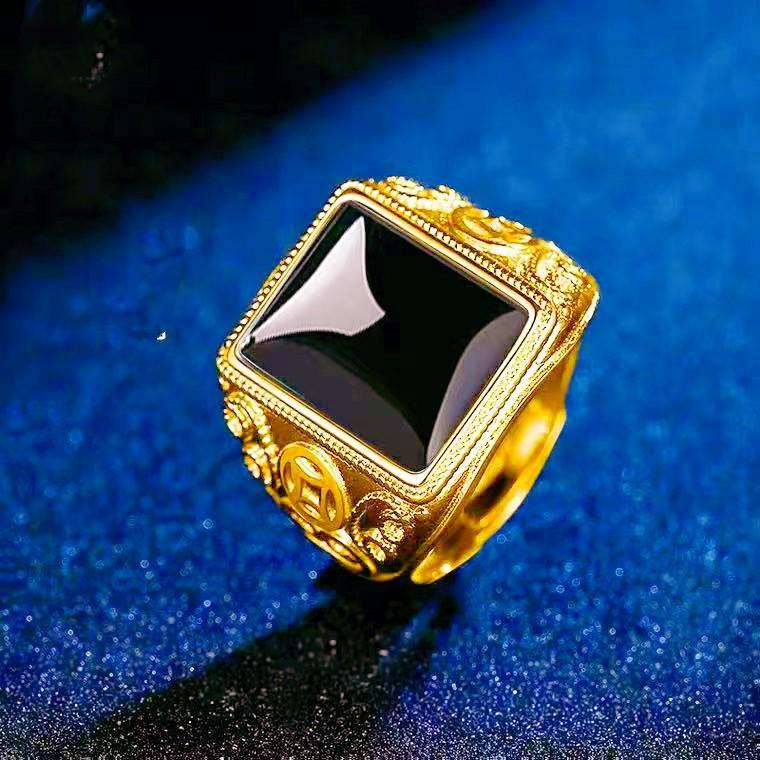Product Introduction of Fashionable imitation agate gold ring, personalized and simple men's carnelian emerald ring ring 14