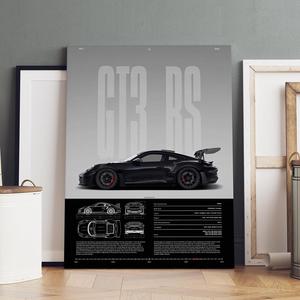 Pintura en Lienzo con Marco de Madera, Póster de Especificaciones del Modelo GT3 RS de Alto Rendimiento, Arte Moderno, Póster de Moda, Decoración para Sala de Estar, Dormitorio, Oficina, Mural, Adornos, Artístico