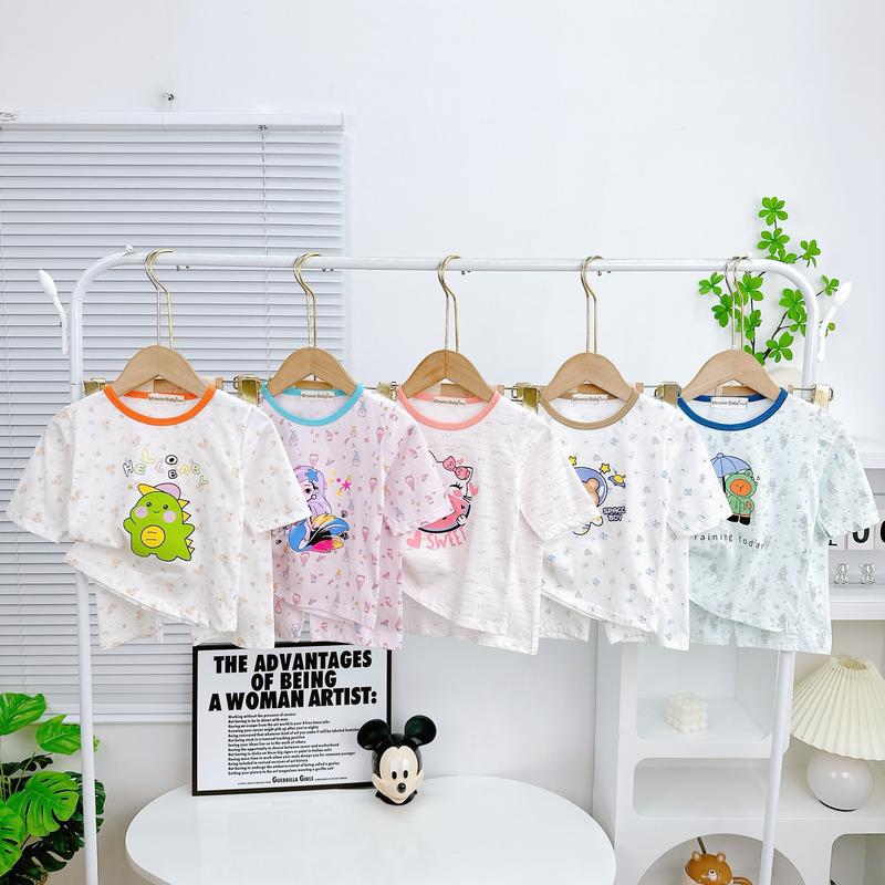 Bộ Quần Áo Tay lửng Quần Lửng Vải Sợi Tre Cao Cấp  Mềm Mát Kháng Khuẩn Sợi Vải Dai Không Bai Nhão Cho bé Trai, Bé Gái 8-25Kg Với Hoạ Tiết Dễ Thương  Đồ Ngủ Mặc Nhà Cho Bé Voi Khủng Long Gấu