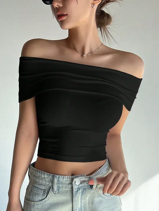 Áo trễ vai croptop JU.TOP chất thun ôm body áo croptop trễ vai D016 aoba lo 5