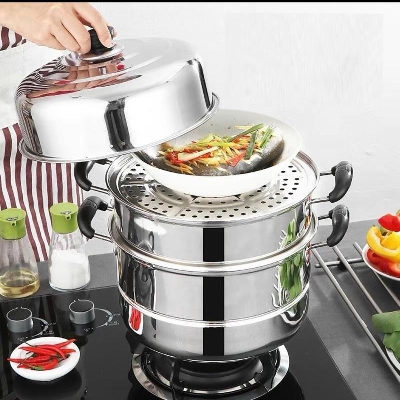 Nồi hấp inox 3 tầng 28cm tiện ích tặng kèm vỉ hấp nồi hấp bánh bao thức ăn 0