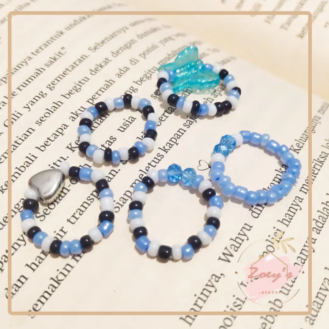 Cincin Manik Isi 5 pcs Beads Ring Korea 1 Set isi 5 pcs