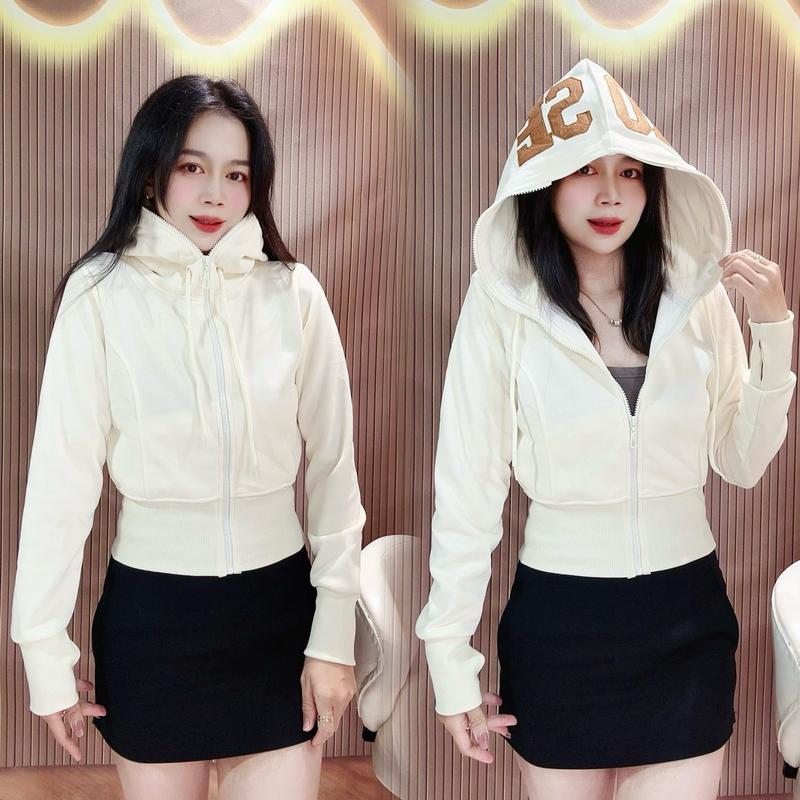 Áo Khoác Nữ Thời Trang Dáng Crop Stop Ôm Gọn Vải  2 Da Mịn - Nón Thêu Chữ Thời Trang - Có Túi Khoá Ngoài Top Women Tre Jacket