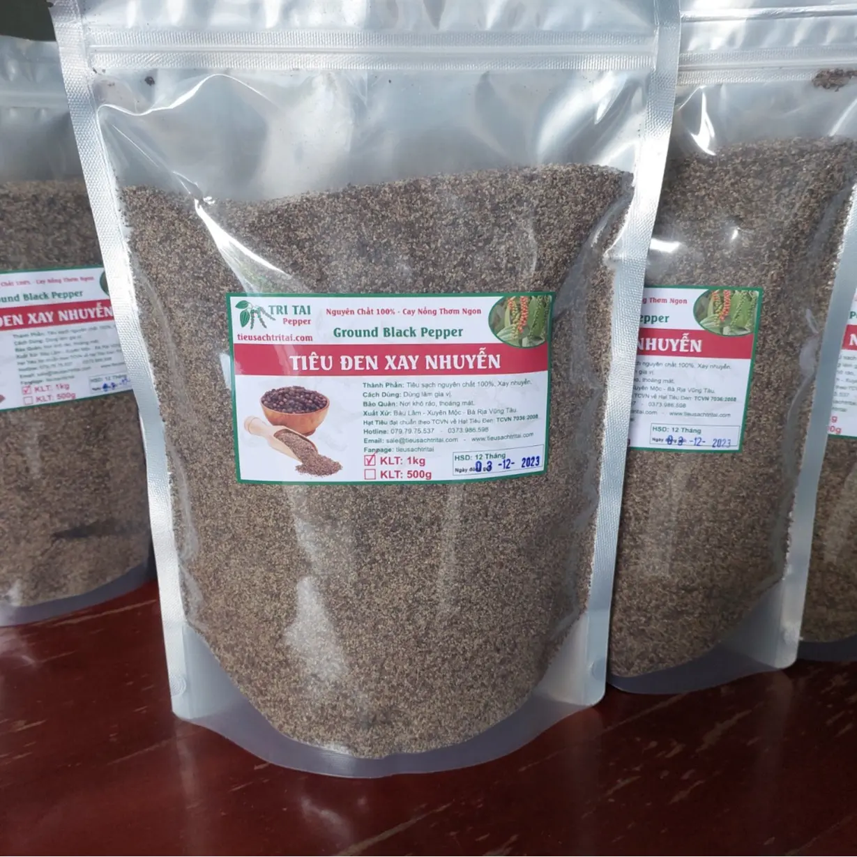 Tiêu Đen Xay Nguyên Chất - Gia Vị Hạt tiêu xay - Túi 1kg - Tiêu Sạch Trí Tài