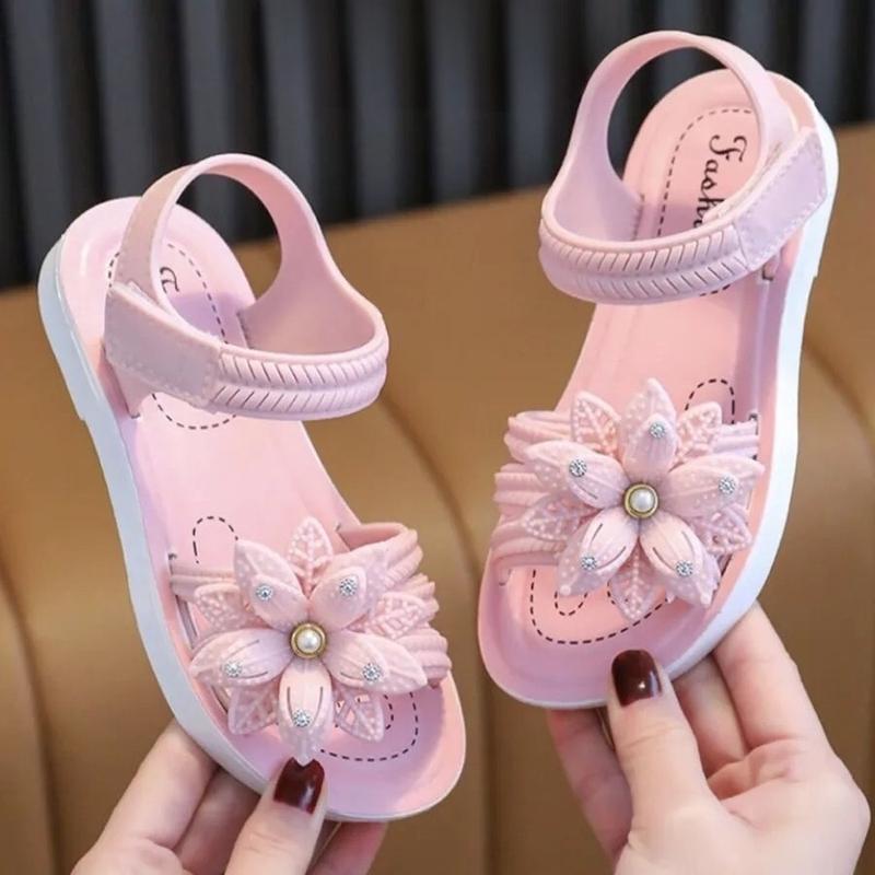 Giày sandan bé gái quai ngang đính hoa nổi chất liệu mềm nhẹ thoải mái di chuyển Bé gái