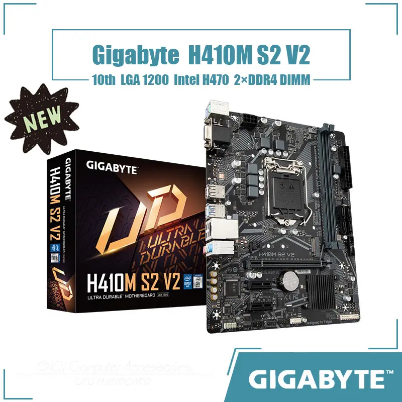 [NEW] Original For Gigabyte H410M S2 V2 Motherboard 2*DDR4 DIMM LGA 1200 Intel H470 Micro ATX 10th gen Core 64GB