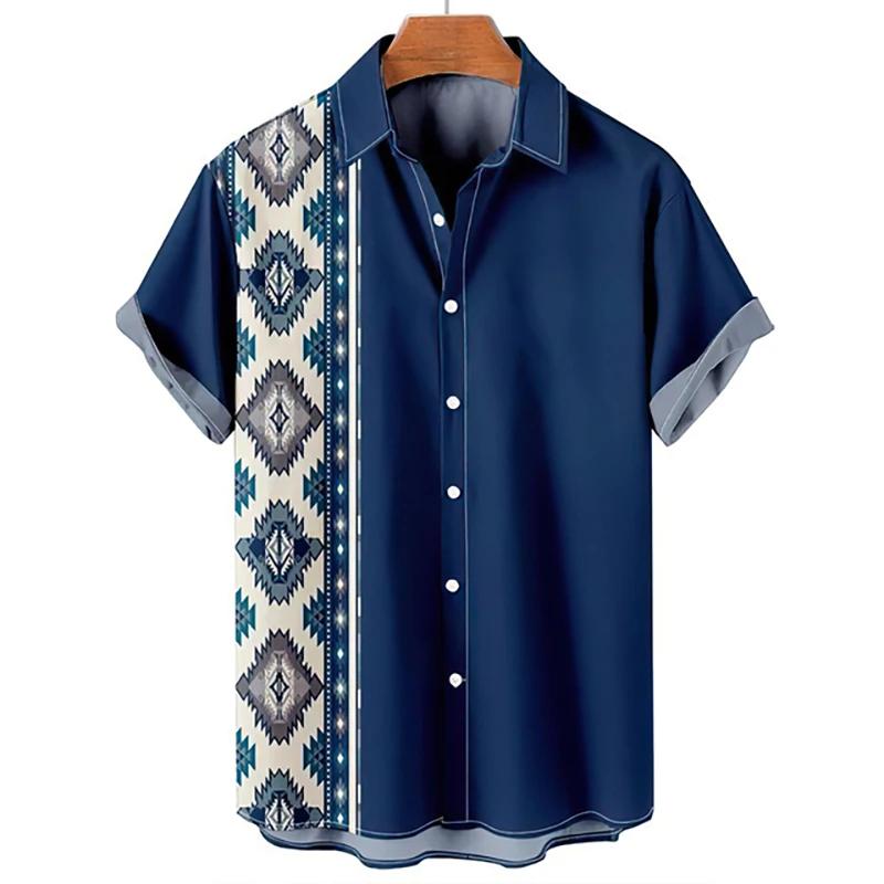 Product Introduction of Men's Hawaiian Beach Ethnic Style 3D Printed Street Retro Fashion Short Sleeve Shirt Menswear Top 8