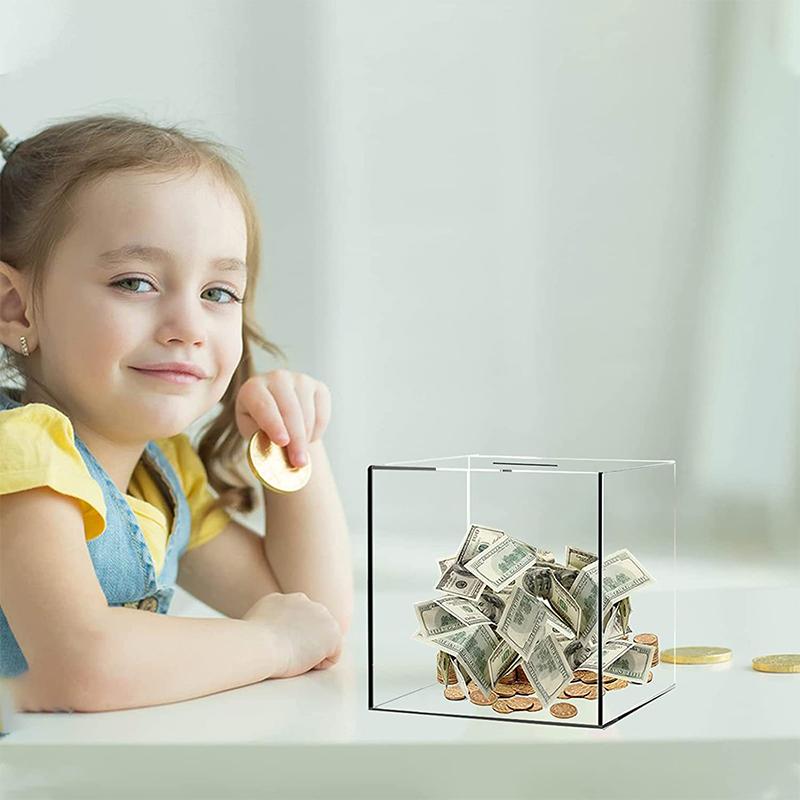 Product Introduction of [HHH]1Pc 12CM Transparent Acrylic Children's Piggy Bank Is Not Advisable Square Large Capacity Money Saving Box Coin  Box 19