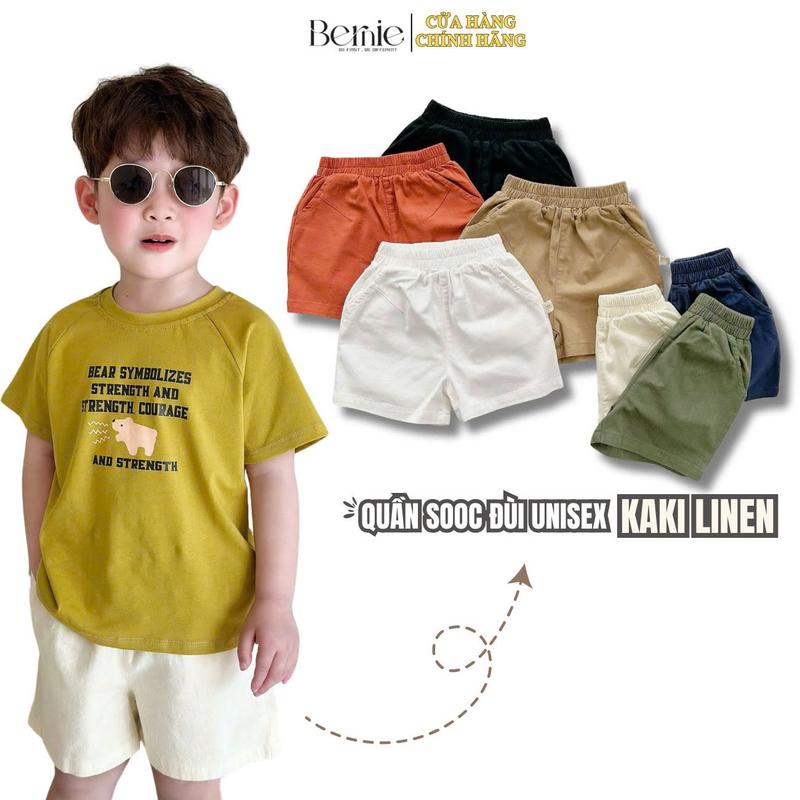 Quần short đùi chất kaki linen unisex cho bé trai bé gái từ size từ 9kg tới 30kg BERNIIE KIDS 22Q016