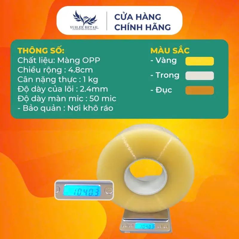 Băng Dính Đóng Thùng 1Kg/Cuộn Lõi Nhựa Mỏng, Băng Keo Trong Đục Loại Lớn Cuộn 1Kg Siêu Dai Giá Xưởng VUILEE RETAIL 4