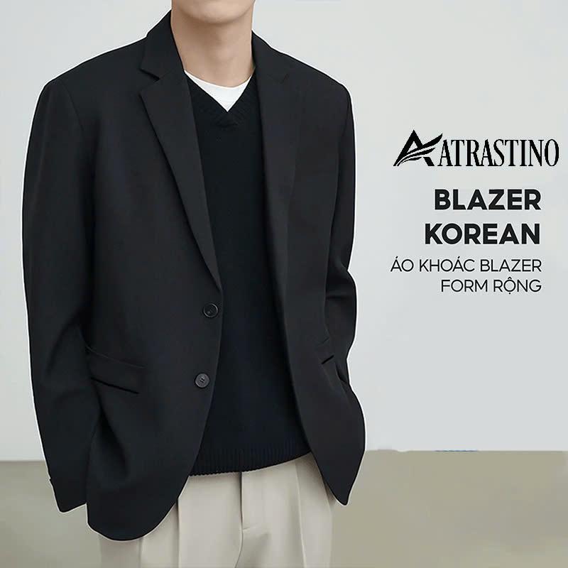 Áo khoác blazer nam form rộng hàn quốc màu đen kem 2 khuy cài thương hiệu JOLY - BLZ