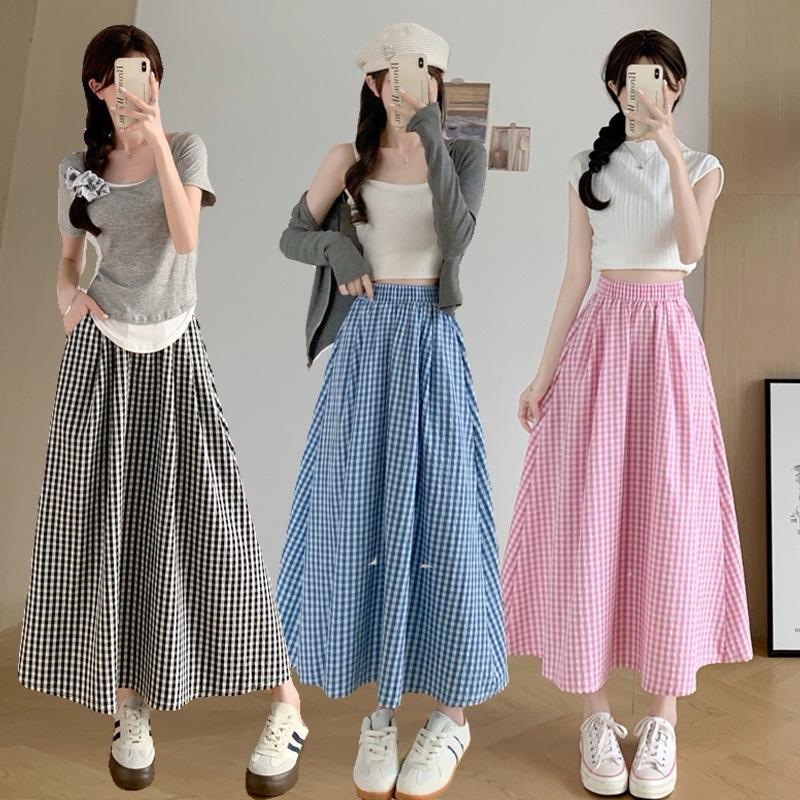 Chân váy dài midi kẻ caro, chân váy dáng dài kẻ- chân váy kẻ xoè Nữ