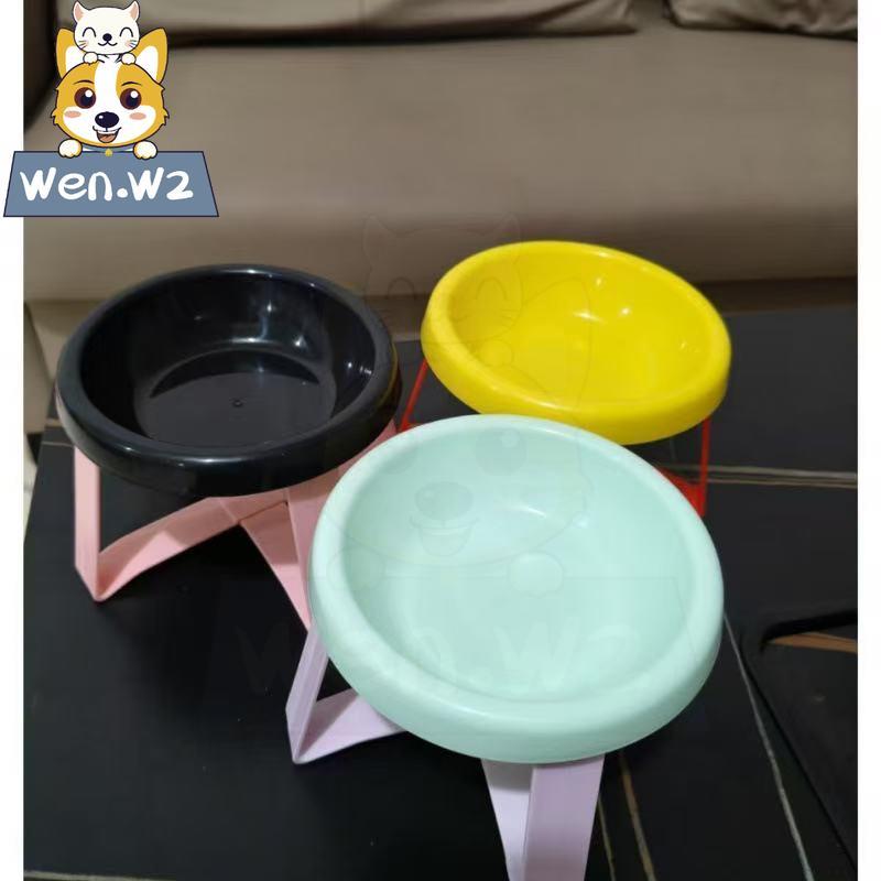 wen.W2 สัตว์เลี้ยงลูกสุนัขคอสูงชามอาหารแมวชามน้ำพลาสติกชามป้องกันสีดำ และสัตว์เลี้ยงชามจานรองจานรอง