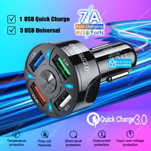 Car Charger Mobil QC 3.0 7A 35W Adaptor Cas HP Motor Fast Charging 4 USB Port Quick Charge Adapter Handphone 12v 24v Colokan Carger