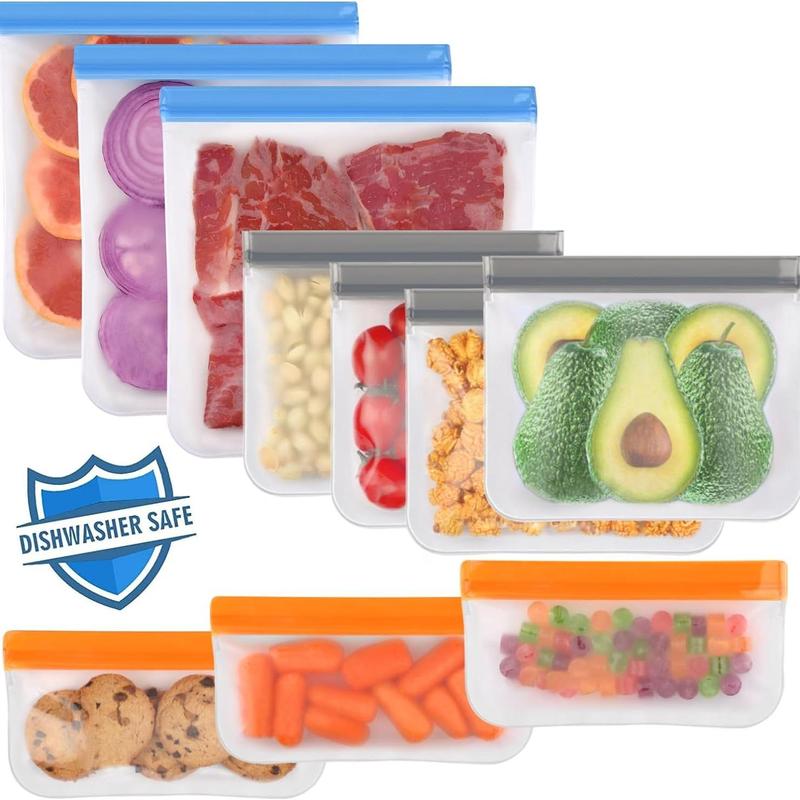 Reusable Food Storage Bag, 10pcs/set Leakproof Reusable Freezer Bag, BPA Free Reusable Storage Bag for Lunch Marinate Food Travel 1