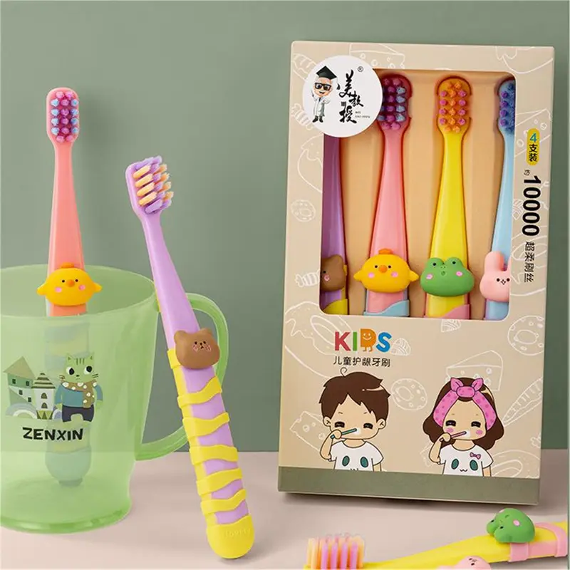 Bàn Chải Đánh Răng Cho Em Bé Bộ 4 Chiếc, Siêu Mềm, Thích Hợp Cho Trẻ Em Từ 3-15 Tuổi, Thiết Kế Hoạt Hình Dễ Thương, Đầu Nhỏ Cạo Sạch, Lông Mềm Thoải Mái Cho Em Bé 0