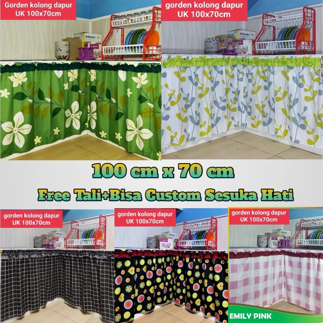 Gorden kolong dapur free tali pengikat Katun Elegant