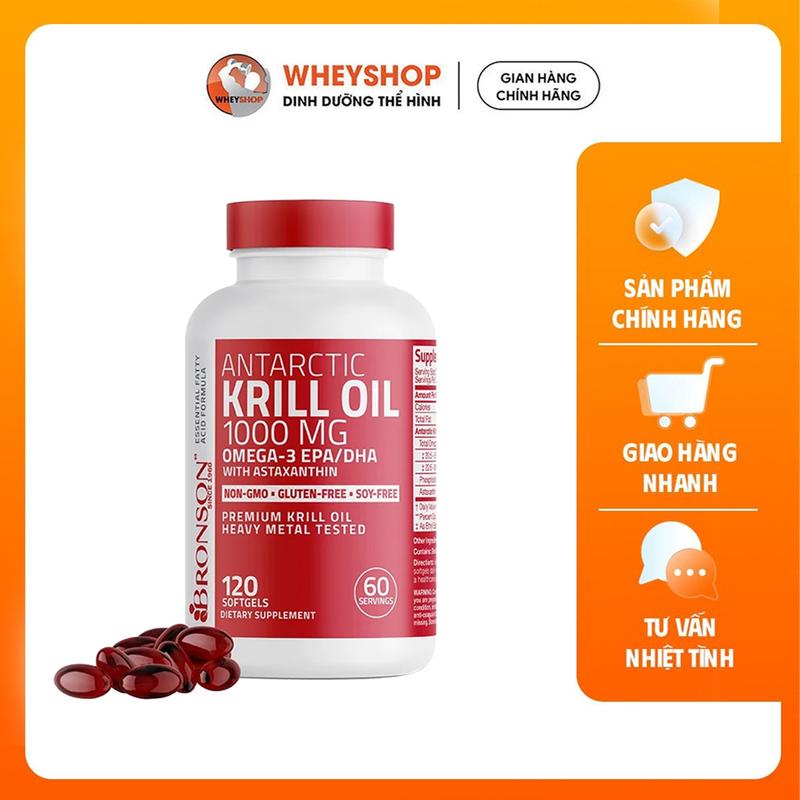Viên uống bổ sung dầu nhuyễn thể Bronson Antarctic Krill Oil Omega-3 EPA/DHA 1000 mg ( 60V - 120V - 180V ) - WHEYSHOP VN