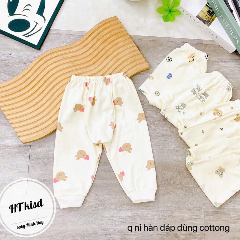 Quần dài chục COTTON NỈ HÀN đáp đũng cho bé trai bé gái họa tiết thú đáng yêu 5-15kg