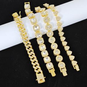 Set Gelang Prisma, Set 4 Keping, Popular, Berbentuk Empat Segi Empat, Berbentuk Hati, Bar Segi Empat, Rantai Cuba Hip-Hop, Uniseks, Sesuai untuk Gelang, dengan 4 Gaya Berbeza Emas Perak Permata Bangles