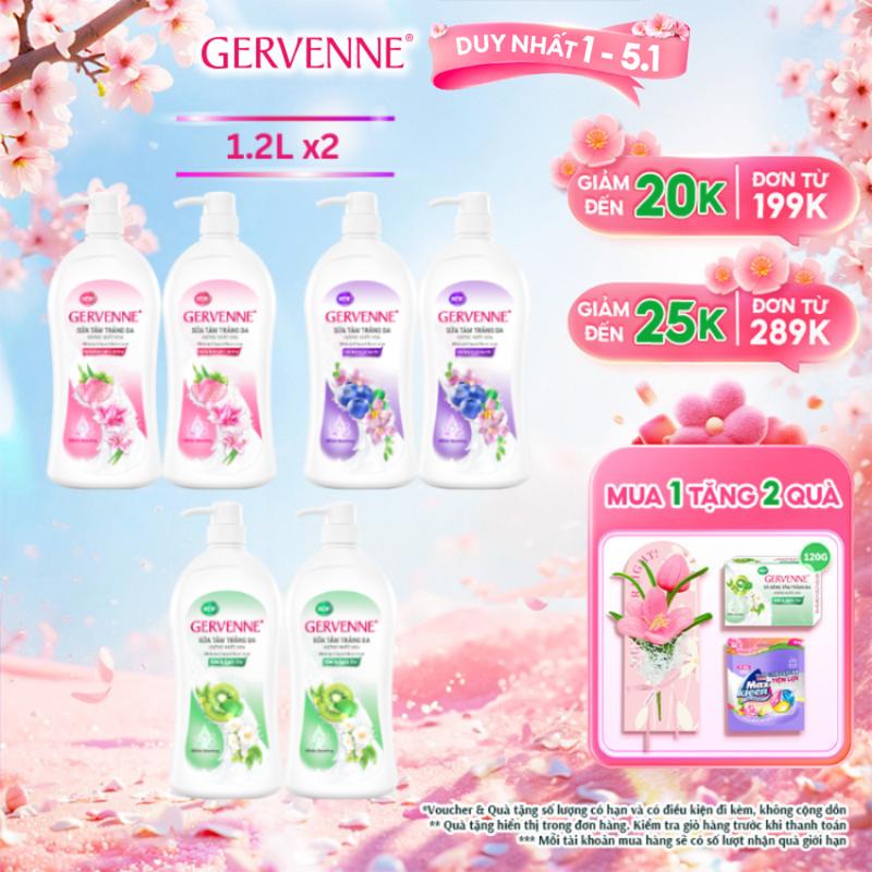   DUY NHẤT 1-5.1 Combo 2 Sữa Tắm Dưỡng Body dành cho nữ Hương Nước Hoa Gervenne 1.2L chai 