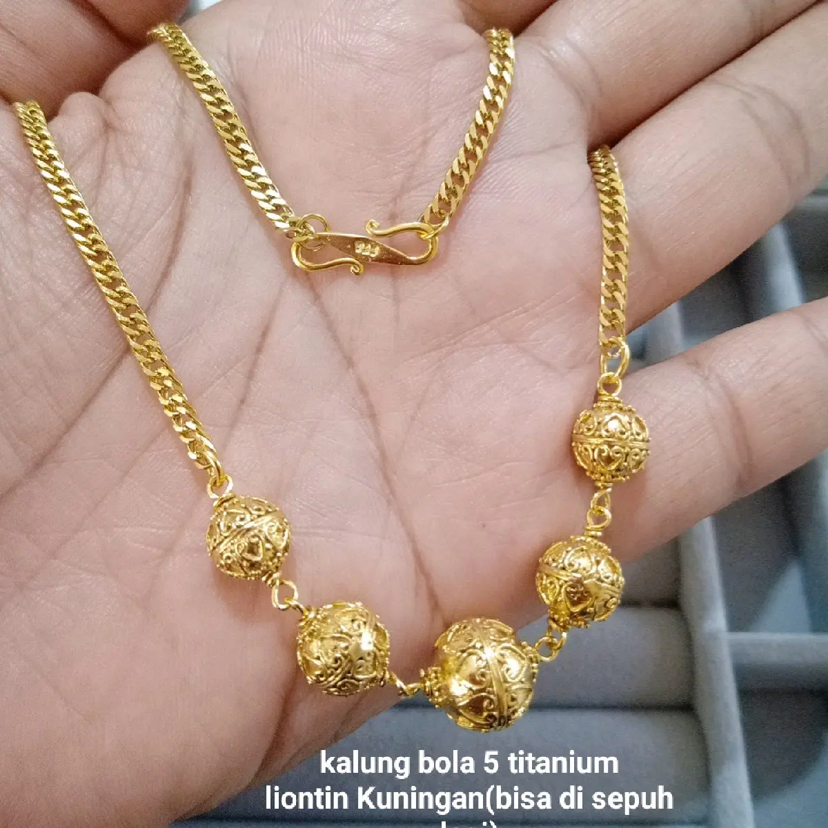 kalung bola Kuningan lapis emas 22k