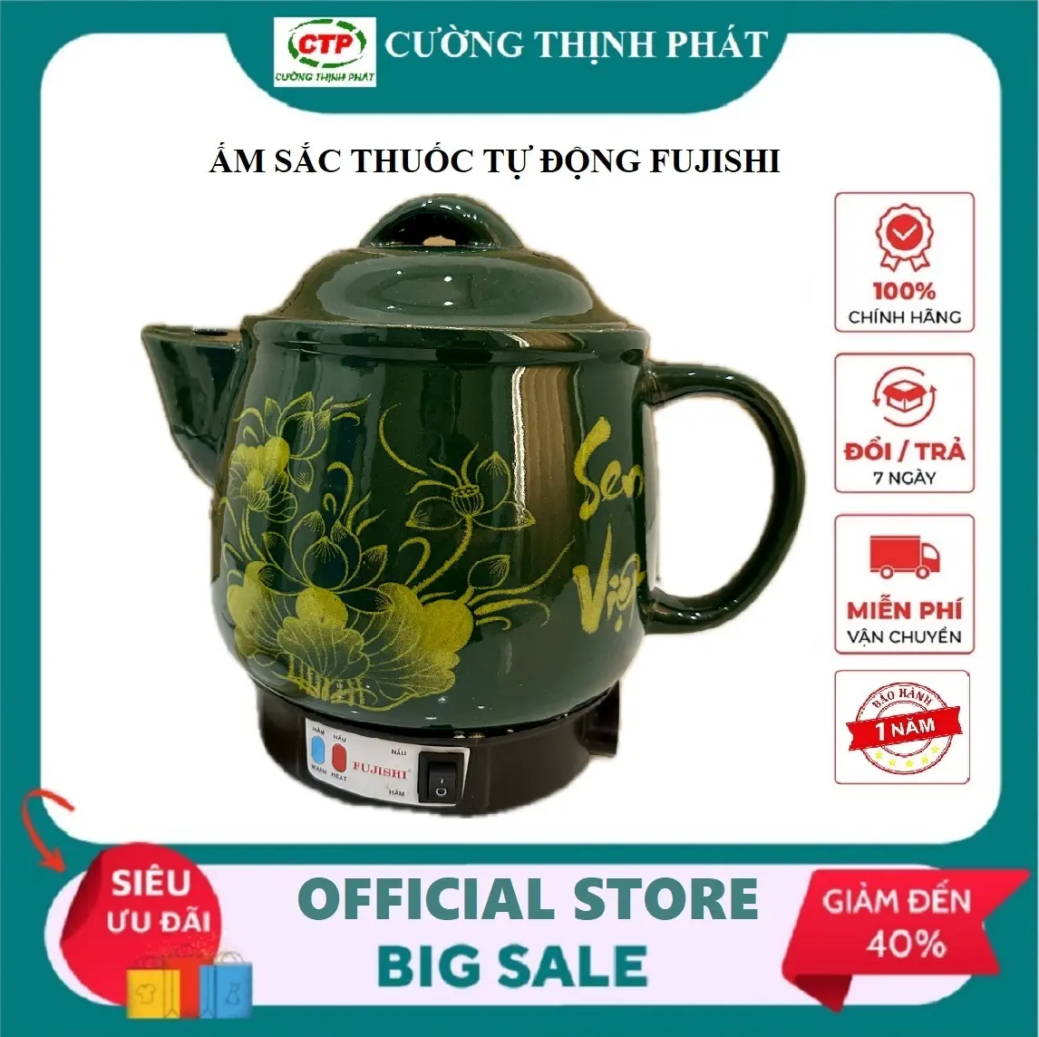 Siêu thuốc tự động, ấm sắc thuốc bằng điện 3.2 lít Fujijshi từ GỐM SỨ BÁT TRÀNG.