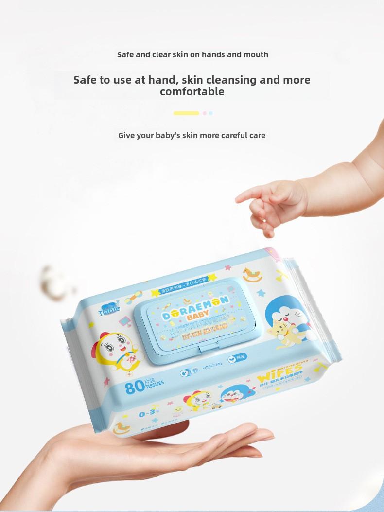 Product Introduction of TALA Doraemon Baby Tissue Large Package 80 Pumping Newborn Infant Mother and Baby Wet Tissue for Hand Mouth 5