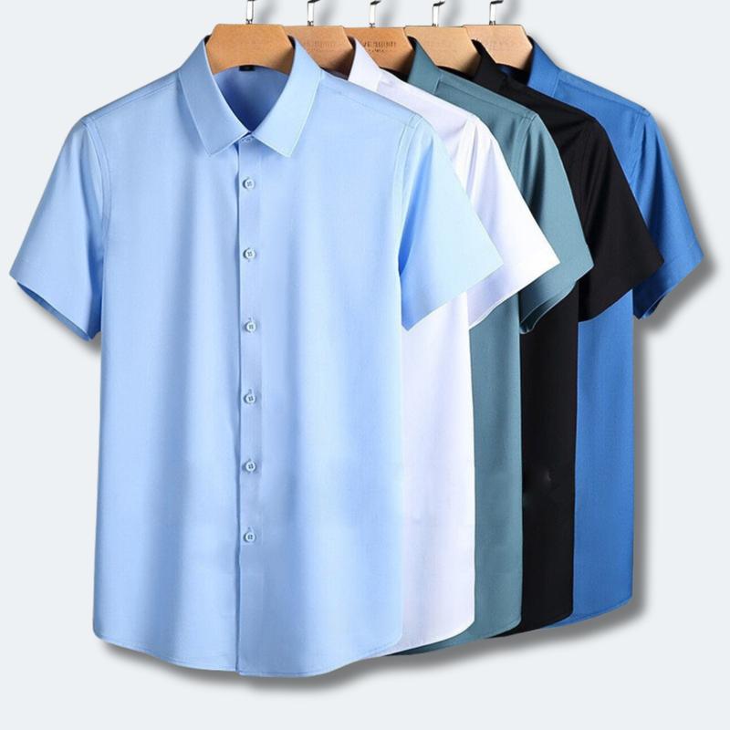 Áo sơ mi nam tay ngắn, Vải Chéo mềm mịn, co giãn, thoáng khí 6 màu basic Menswear Cổ Tròn áo  sơ có thể giặt máy đỏ nâu đỏ hồng thanh lịch ● [tay ngắn] trắng tinh khiết sang trọng áo  sơ  mi  nam  form  rộng  hàn  quốc