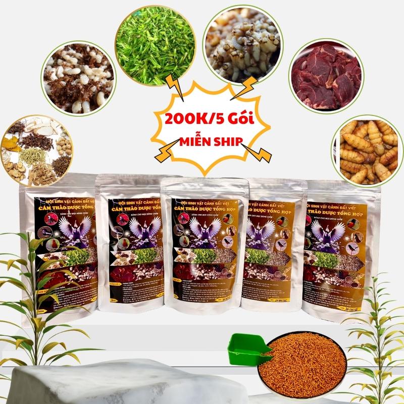 COMBO 5 GÓI - mỗi gói 500gr - CÁM THẢO DƯỢC TỔNG HỢP - HỘI SINH VẬT CẢNH ĐẤT VIỆT - dành cho mọi dòng chim thông dụng như chào mào, chích chòe, họa mi, khướu,....